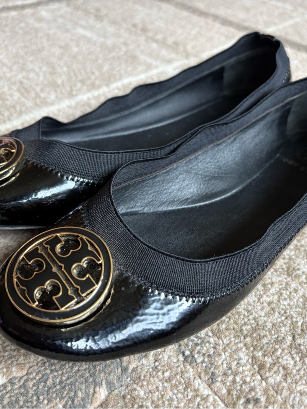 Tory Burch Caroline Ballet Flats Black Patent Leather Elastic Edge Size 6
